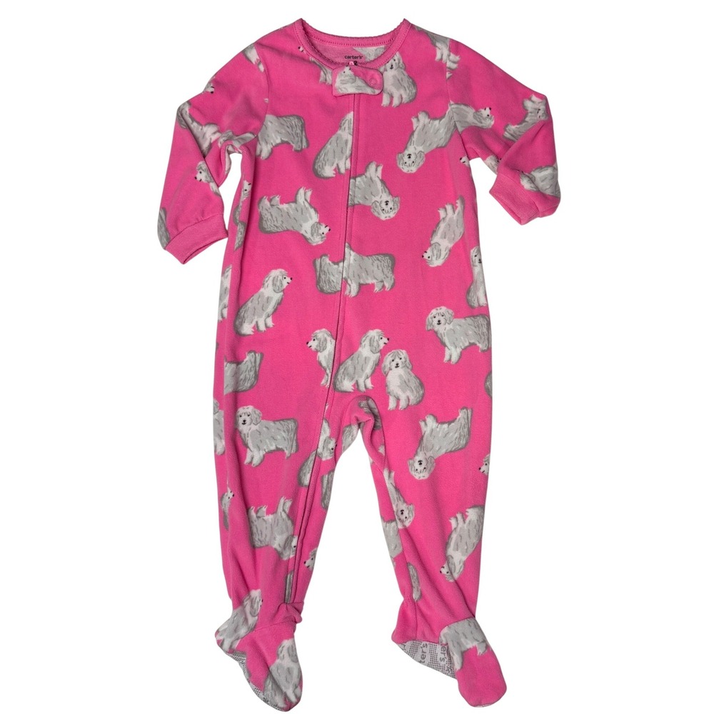 Carter's Girls Footed Sleeper Dog Print 12 Months Pink Fleece Pajamas
